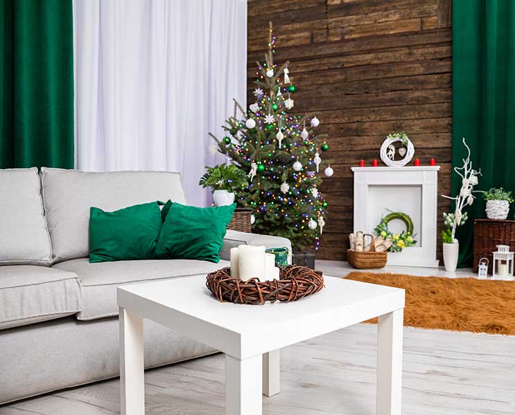 living room decor with christmas tree